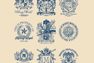 design a vintage badge, crest and emblem logo