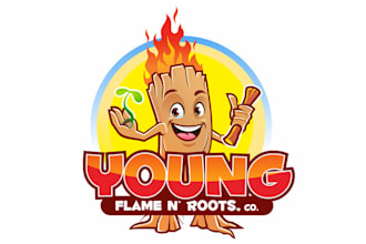 made child friendly logo incorporating colors flame  roots