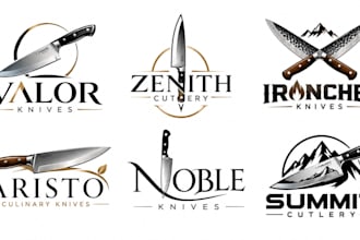 design a professional kitchen knife, chef knife, cutlery, culinary knife logo