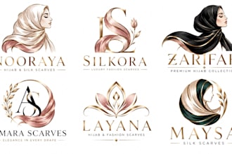 design a professional fashion hijab, silk scarf, luxury fashion scarf logo