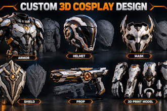create wearable 3d cosplay creation, cosplay armor, cosplay model, prop, mask