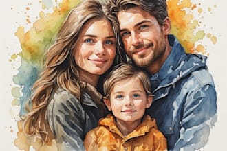paint a family or couple portrait, handdrawn, noai