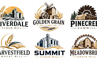 design a professional flour mill, grain mill, sawmill, milling, wheat mill logo