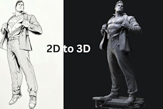 convert 2d to 3d character model, stl model from 2d sketch, image or concept art