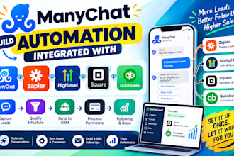 build manychat automation integrated with zapier gohighlevel square quickbooks