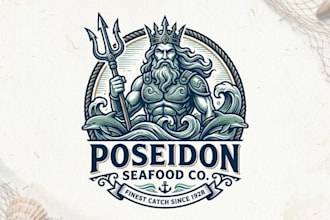 do classic poseidon logo for seafood brand