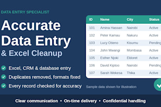 do accurate data entry, excel data cleanup and CRM updates