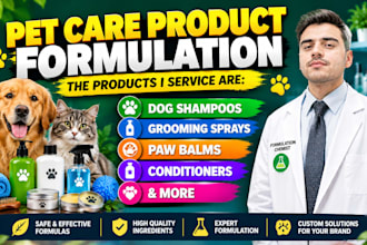 formulate pet care products, dog shampoo, paw balm and grooming sprays