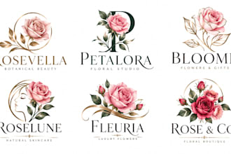 design a professional flower, floral, rose flower, botanical, beauty rose logo