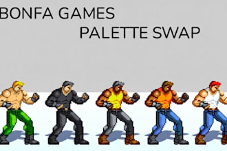 create retro 2d pixel art sprite,fighting game animation,bonfa games,swap shader