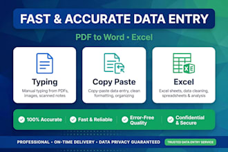 do fast and accurate data entry typing pdf to excel word conversion