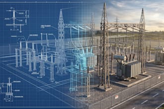 do 3d high voltage electrical, 3d substation design, 3d rendering, 2d drawings