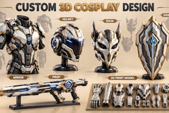 create wearable 3d cosplay design, cosplay armor, cosplay model, props, and mask