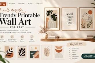 design a trendy printable wall art,  minimal boho wall art poster for etsy