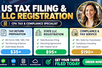 prepare and fax form 1120 1065 1040 US tax return filing CPA llc registration