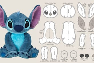 do plush sewing pattern and sew your physical stuffed plush animal with shipping