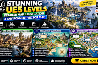 design stunning ue5 levels, detailed map illustration and environment vector map