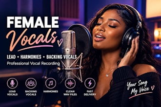 record professional female vocals, backing vocals and harmonies for your song