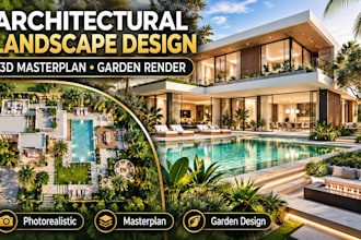 design architectural landscape, render 3d masterplan garden design