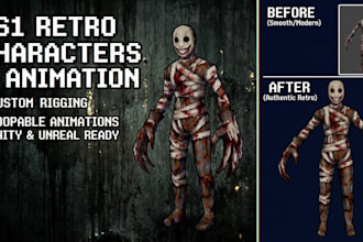 create ps1 style 3d model retro character rig and animate