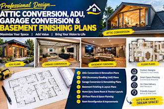 design attic conversion, adu, garage conversion and basement finishing plans