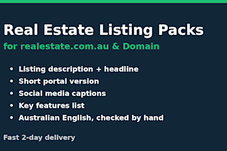write an ai assisted real estate listing pack for rea and domain