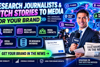research journalists and pitch stories to relevant media outlets for brands