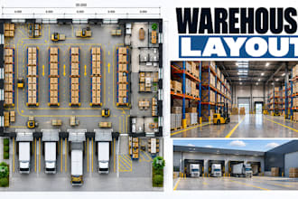 design warehouse floor plans, storage layouts, loading zones, circulation plans
