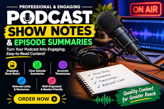 write engaging podcast show notes and episode summaries within 10 minutes