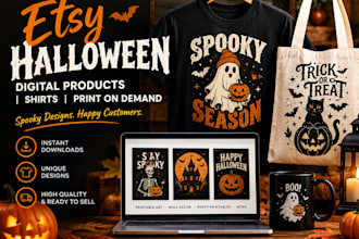 etsy halloween digital products, etsy halloween shirt, halloween print on demand