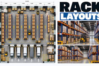 design warehouse rack layouts, pallet storage plans, asile layouts, workflows