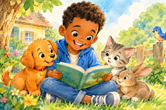 draw cute children story book, picture book and children book cover