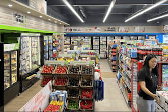 design 3d supermarket interior , grocery store, retail store, bakery, mall, shop