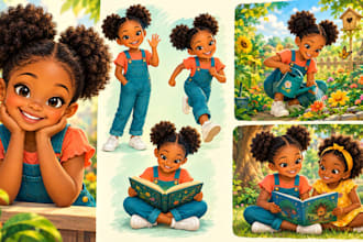 draw african american kids illustration for children storybook and character art