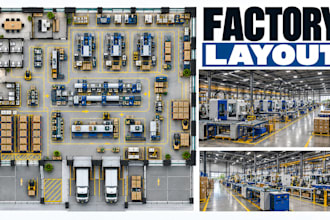 design factory floor plans, production layouts, machinery zones, workflow plans