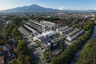 aerial view 3d render of housing complex, residential community, urban landscape