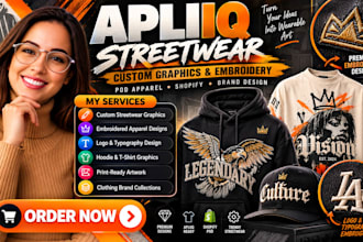 design custom streetwear graphics and embroidered apparel for apliiq shopify pod