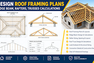 design roof framing plans, ridge beam, rafters, trusses calculations