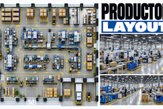 design production floor plans, workflow layouts, equipment zones, workstation