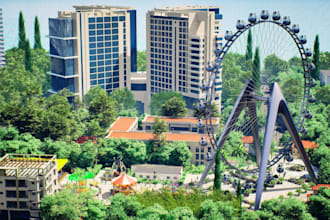 create realistic 3d outdoor playground, park and recreational area design