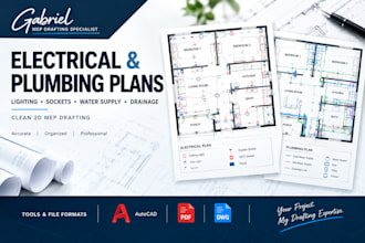 draft electrical layout, lighting plan, and plumbing drawing in cad