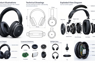 draw product illustrations, technical drawings and detailed product diagrams