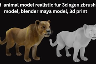 3d animal model realistic fur 3d xgen zbrush model, blender maya model, 3d print