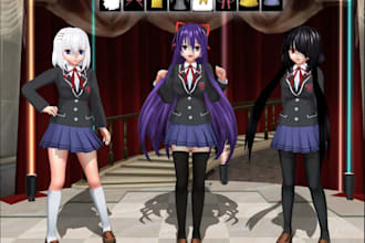create cute 3d chibi character model, 3d avatar, 3d vtuber avatar, vrchat, rig