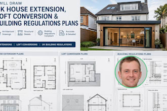 draw uk house extension, loft conversion and building regulations plans