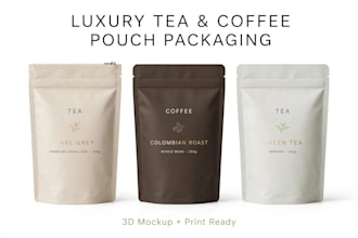 design luxury tea packaging, coffee pouch and box packaging design