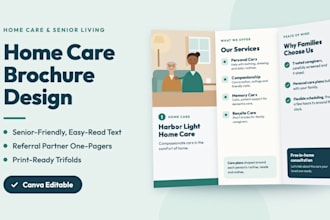 design a home care brochure, senior living brochure, caregiver flyer in canva