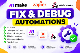 fix and debug makecom zapier webhook integration with automation