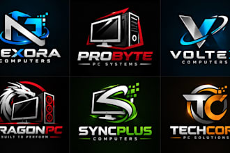 design a professional computer, gaming PC computer, technology, software PC logo