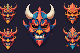 do awesome oni mask head logo design 1 day